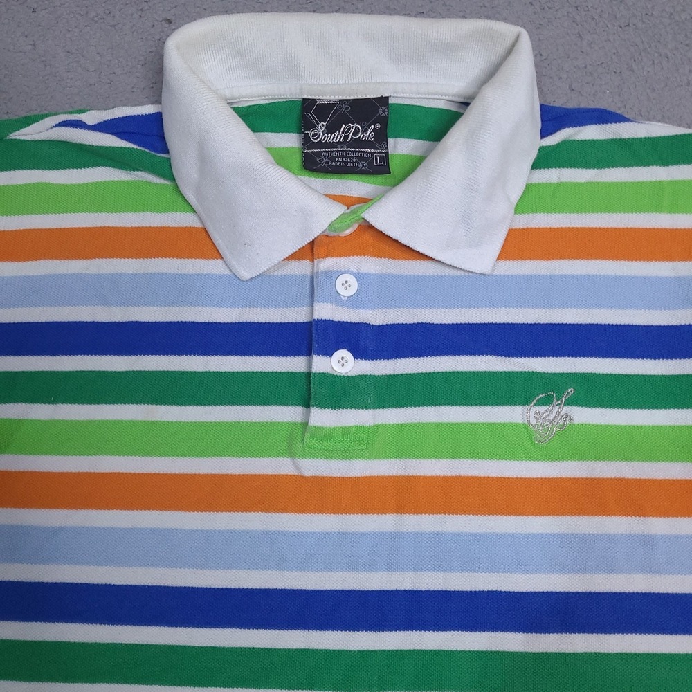 Southpole Polo Shirt Mens Large Colorful Striped‎ Authentic Collection Cotton - Picture 2 of 11